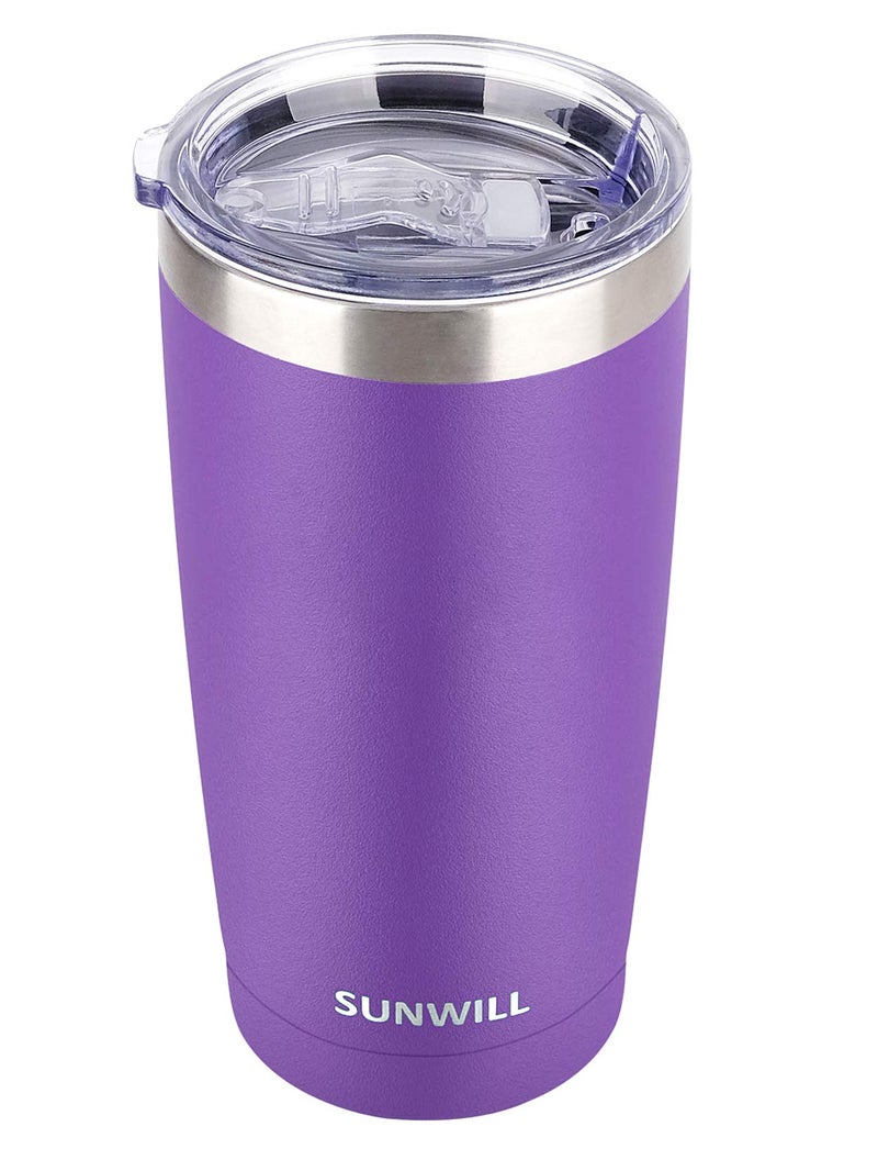 SUNWILL Travel Coffee Tumbler 20 oz, Insulated Mug with Lid, Stainless Steel Cup for Hot and Cold Drinks, Powder Coated Purple - Image 1